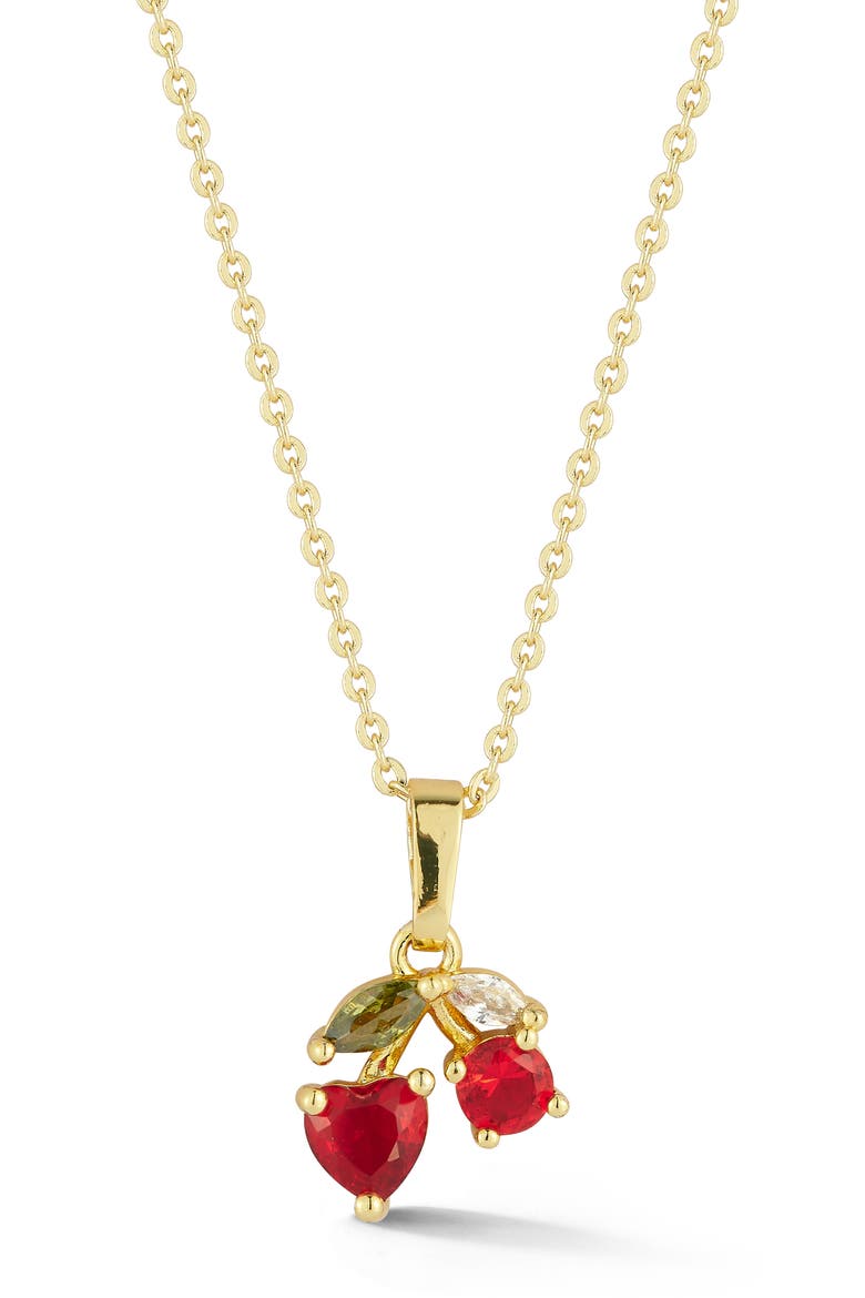 Gold Plated Brass Cherry Pendant Necklace, Main, color, GOLD