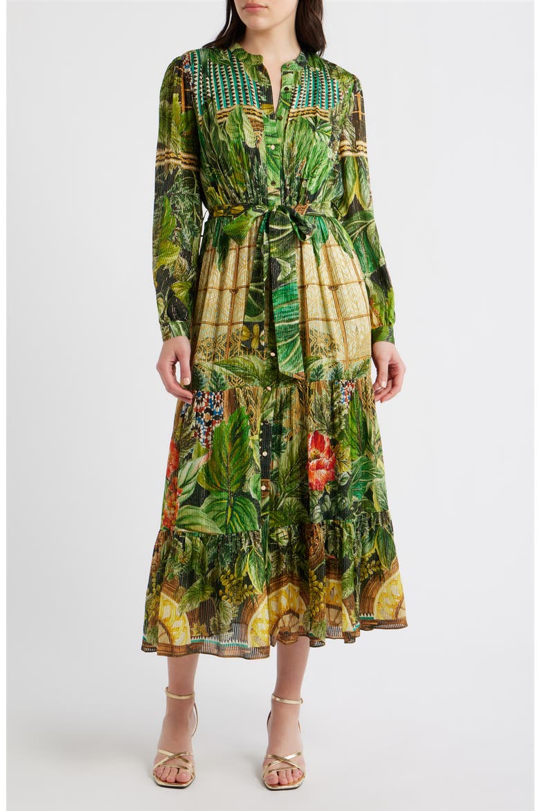 The Liliou Metallic Floral Print Long Sleeve Dress, Main, color, ATRIUM GARDEN PRINT