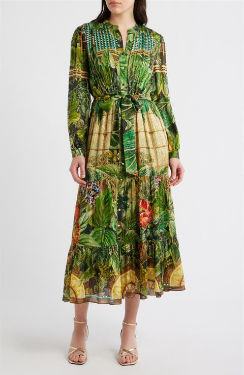 The Liliou Metallic Floral Print Long Sleeve Dress