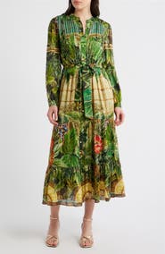 Elie Tahari The Liliou Metallic Floral Print Long Sleeve Dress