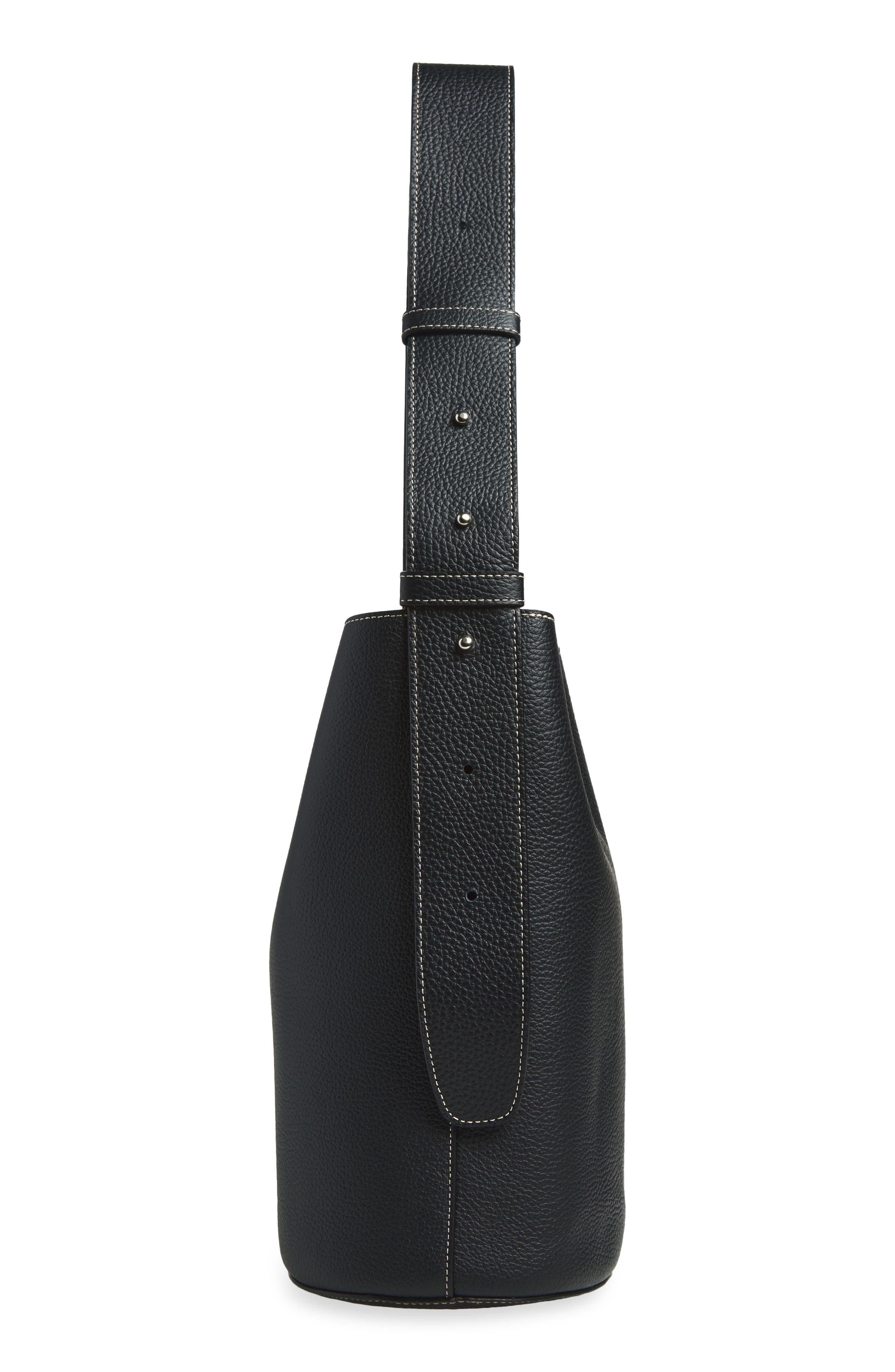 Norma Leather Bucket Tote, Alternate, color, BLACK GROSGRAIN