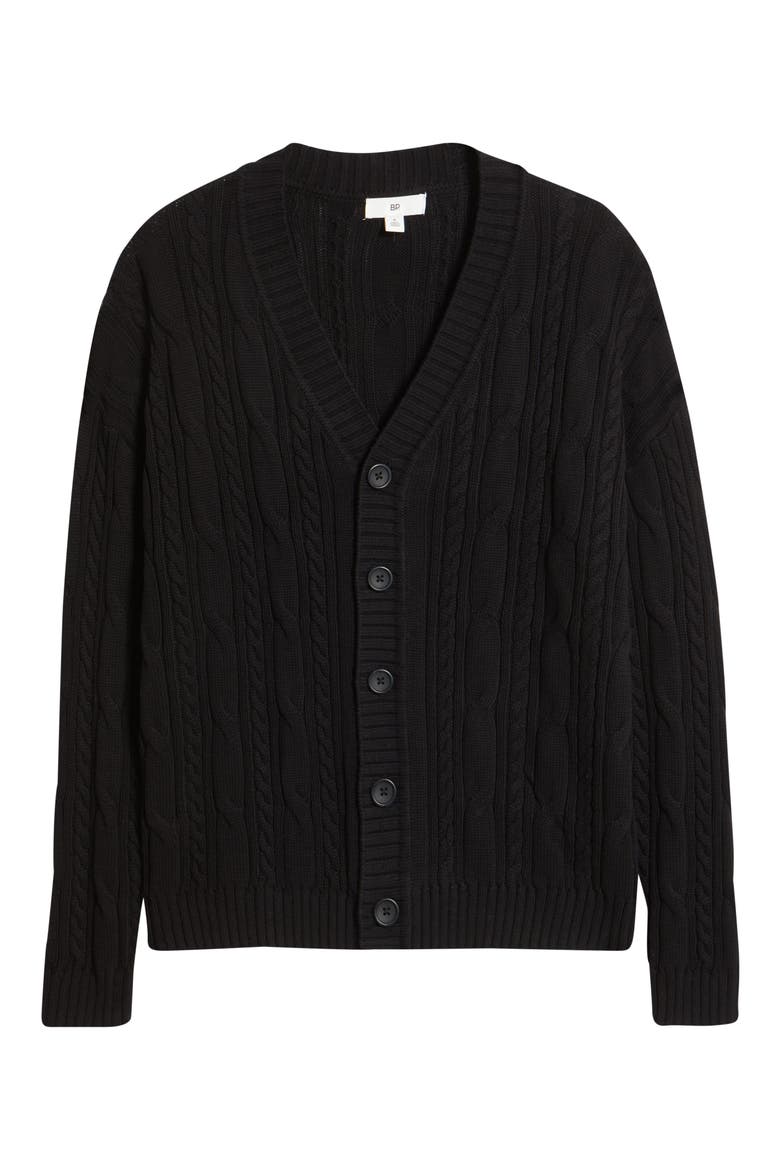 Cable Cotton Cardigan, Alternate, color, BLACK