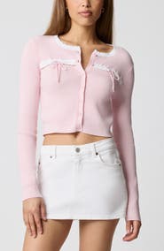 Florence by Mills Baby Bow Rib Knit Button Front Crop Cardigan