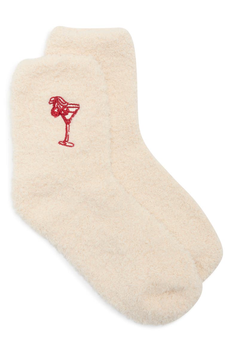 WORN/WEST Embroidered Cherries Martini Crew Socks, Main, color, Beige