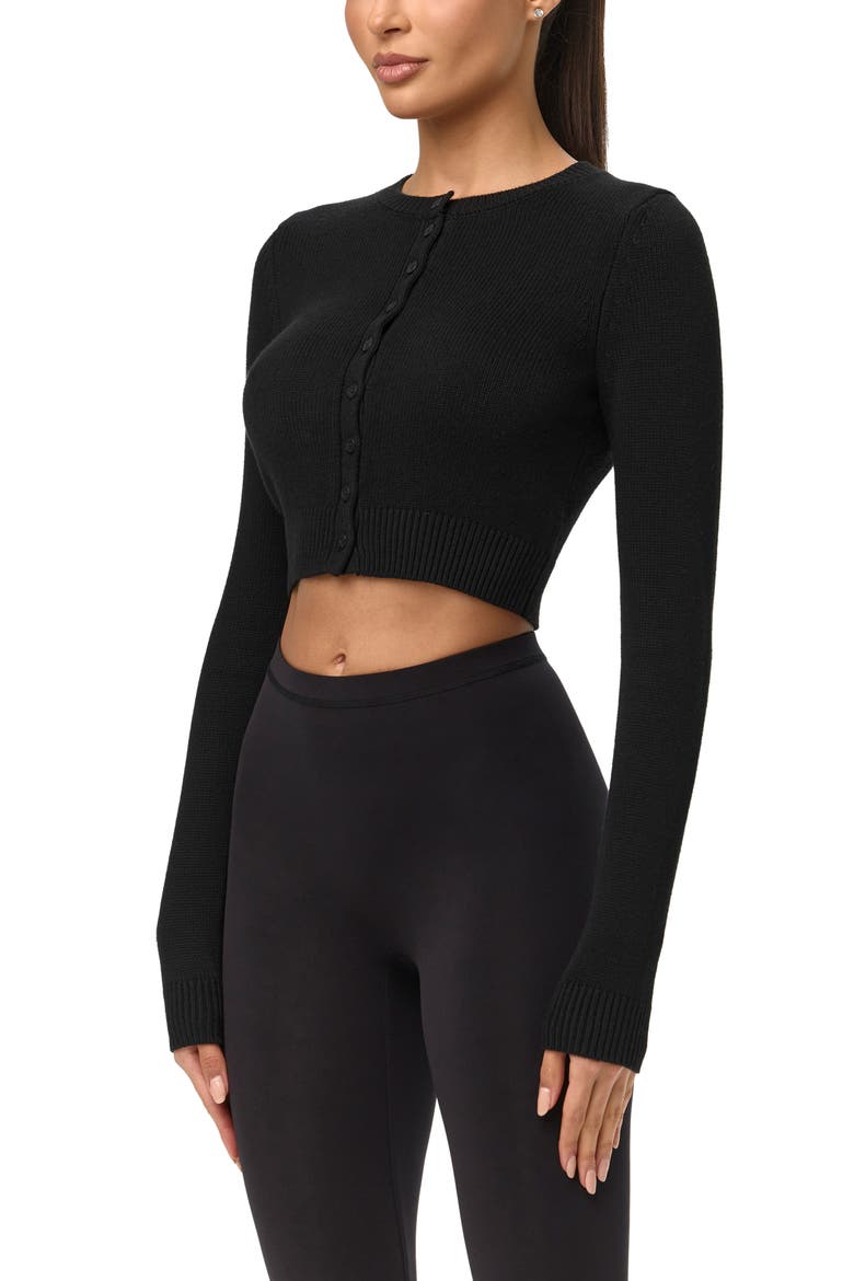 Rib Crop Cardigan, Alternate, color, BLACK