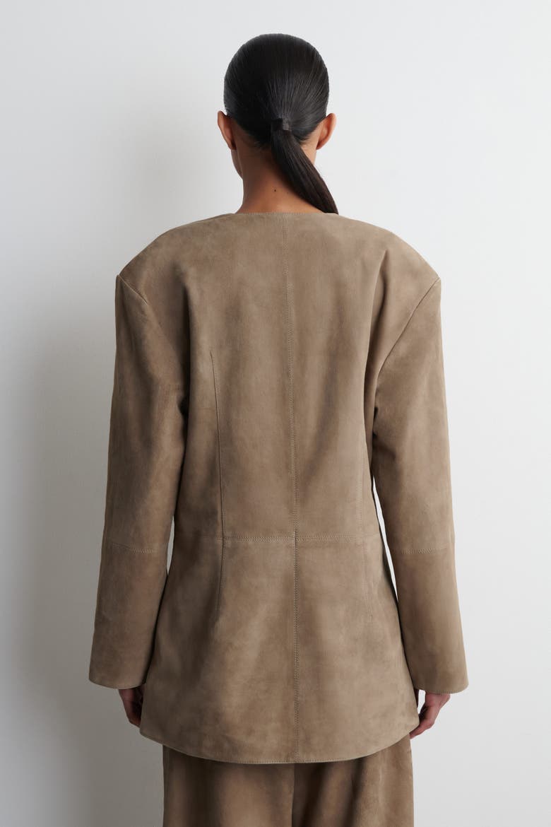 Collarless Suede Blazer, Alternate, color, BEIGE