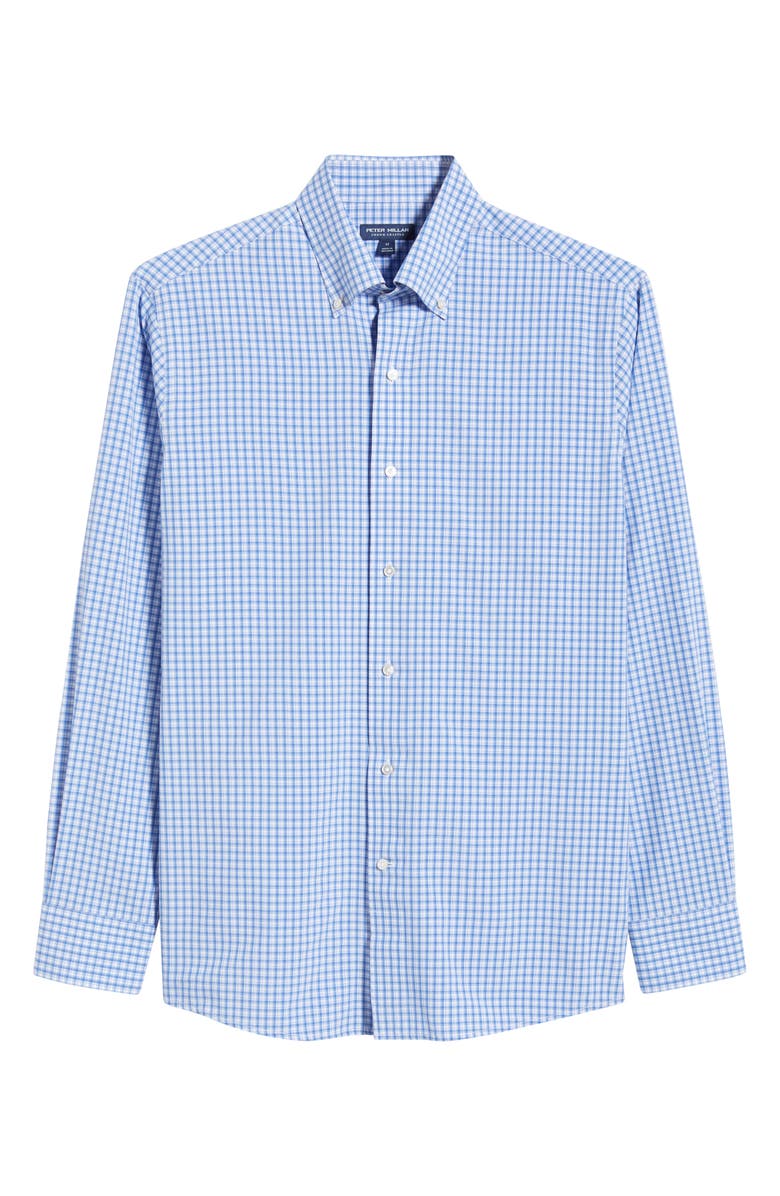 Peter Millar Bienville Tailored Fit Shadow Check Performance Poplin Button-Down Shirt, Alternate, color, Dusk Blue
