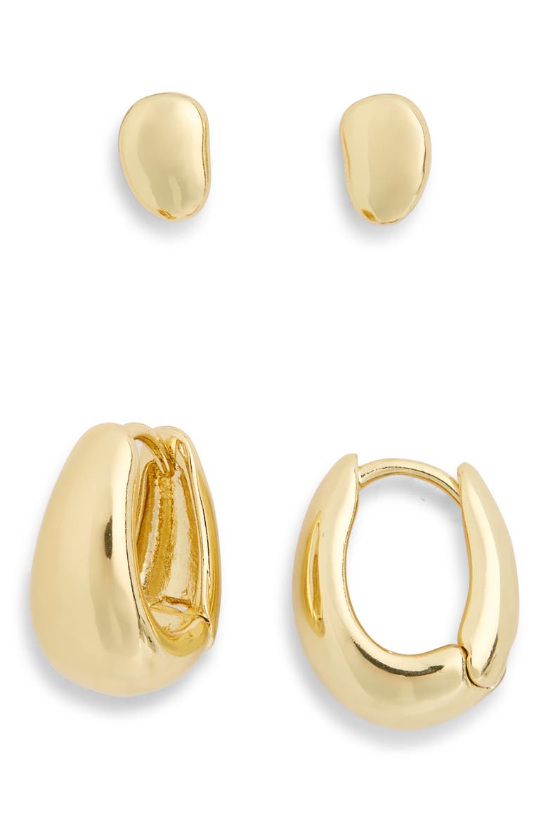 Set of 2 Demi Fine Stud & Huggie Hoop Earrings, Main, color, GOLD