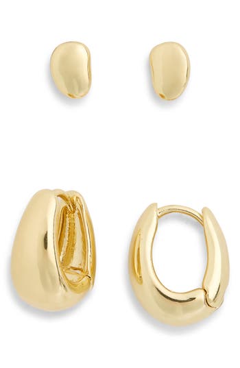 Nordstrom Rack Set Of 2 Demi Fine Stud & Huggie Hoop Earrings In Gold