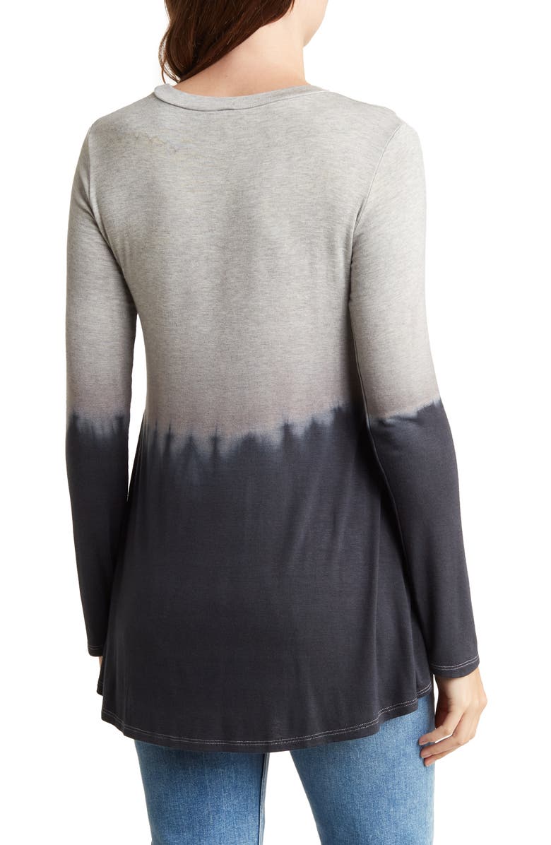 GO COUTURE Crossover Front Long Sleeve Top, Alternate, color, Black Print 1