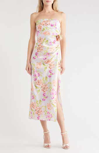 Cinq à Sept Midnight Tulips Denali Strapless Midi Dress