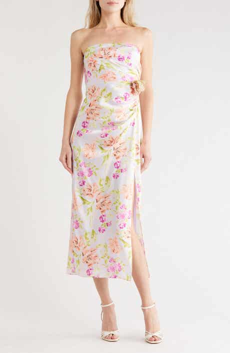 Cinq à Sept Midnight Tulips Denali Strapless Midi Dress