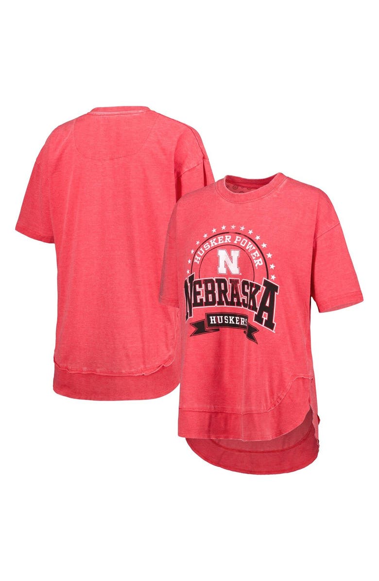 PRESSBOX Women's Pressbox Scarlet Nebraska Huskers Vintage Wash Poncho Captain T-Shirt, Main, color, 