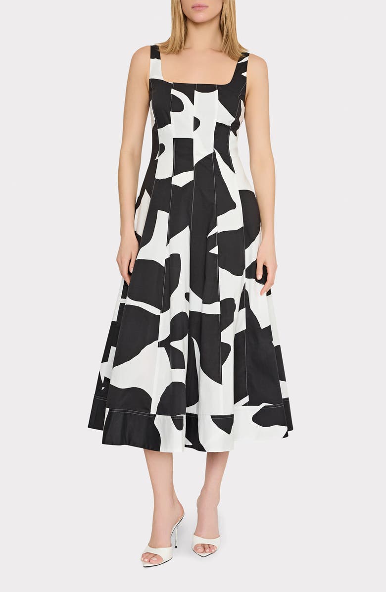 Milly Grand Foliage Stretch Cotton Poplin Dress, Main, color,