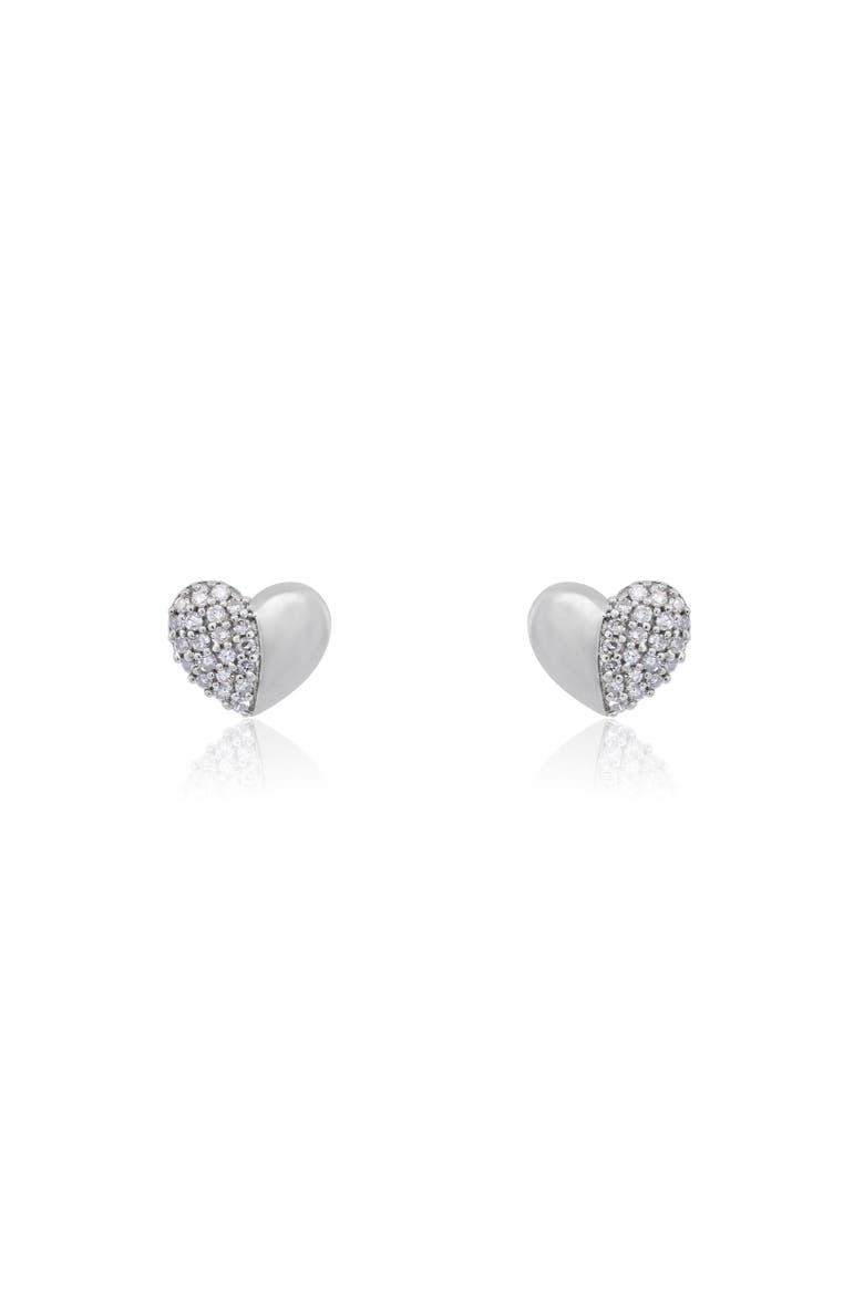 Half Diamond Heart Screw Back Stud Earrings, Alternate, color, Sterling Silver