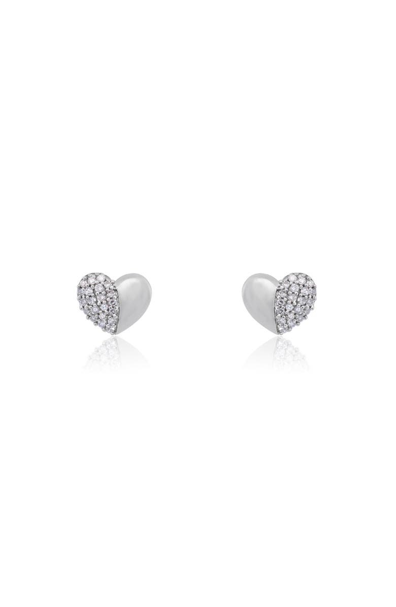 The Lovery Fine Jewelry Half Diamond Heart Screw Back Stud Earrings, Alternate, color, Sterling Silver