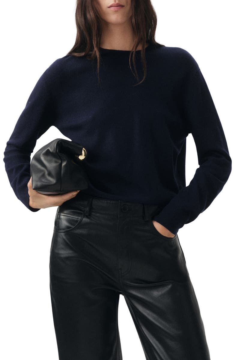 MANGO Selection Crewneck Wool Sweater, Main, color, Navy