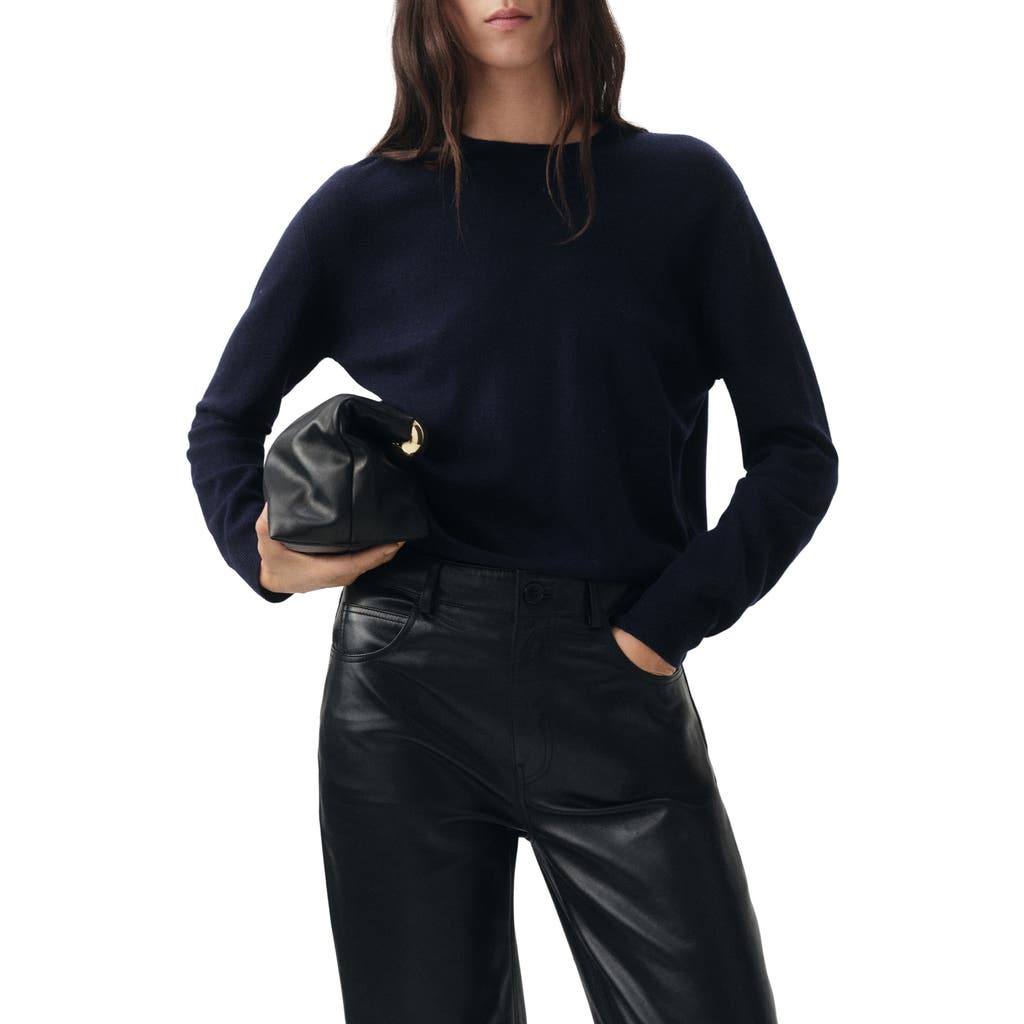 Mango Crewneck Wool Sweater In Black