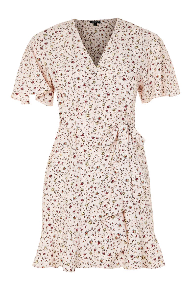 Daisy Ruffle Wrap Tea Dress, Alternate, color, NUDE