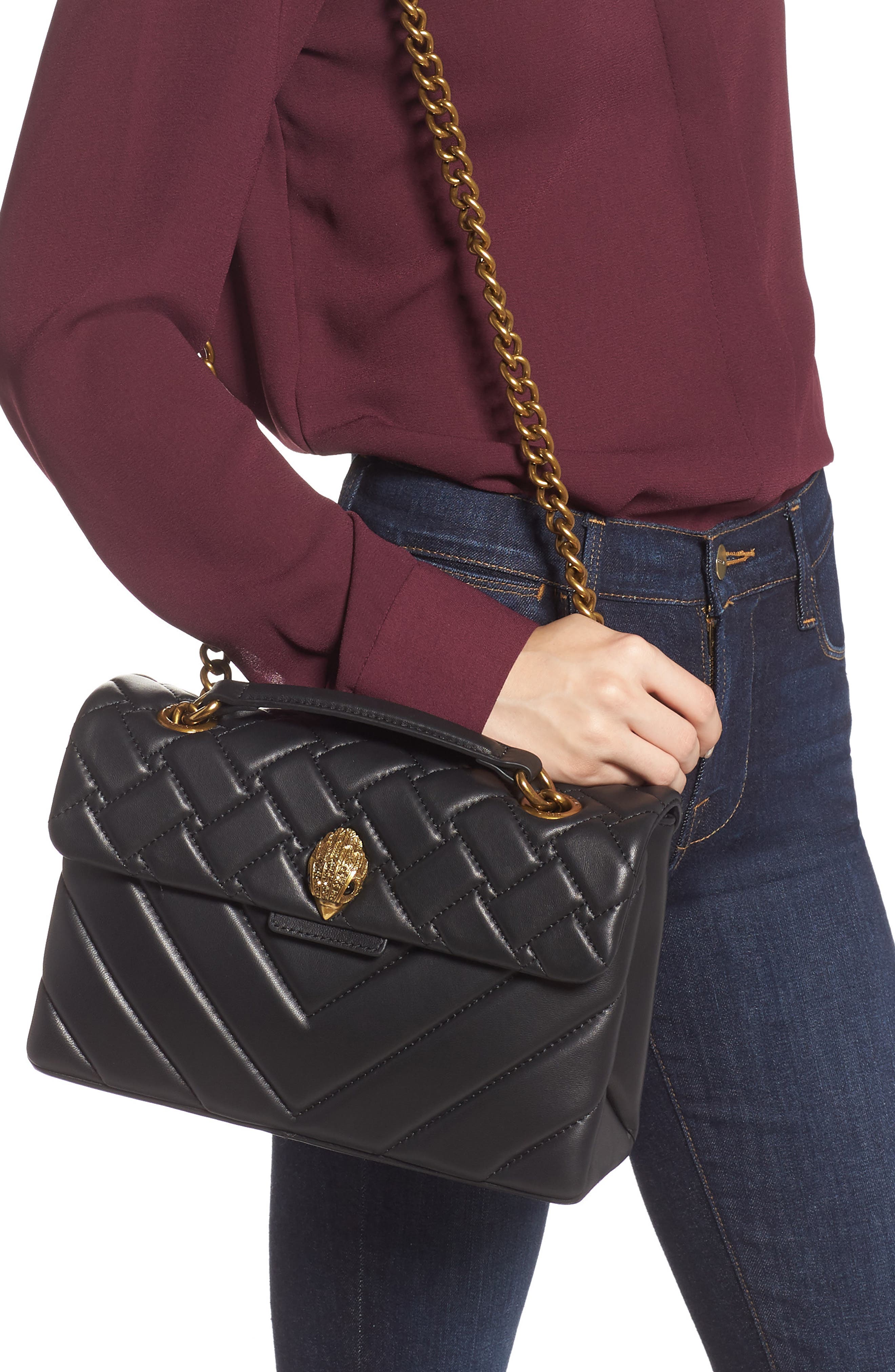 Kurt Geiger London Kensington Quilted Leather Shoulder Bag, Alternate, color, Black