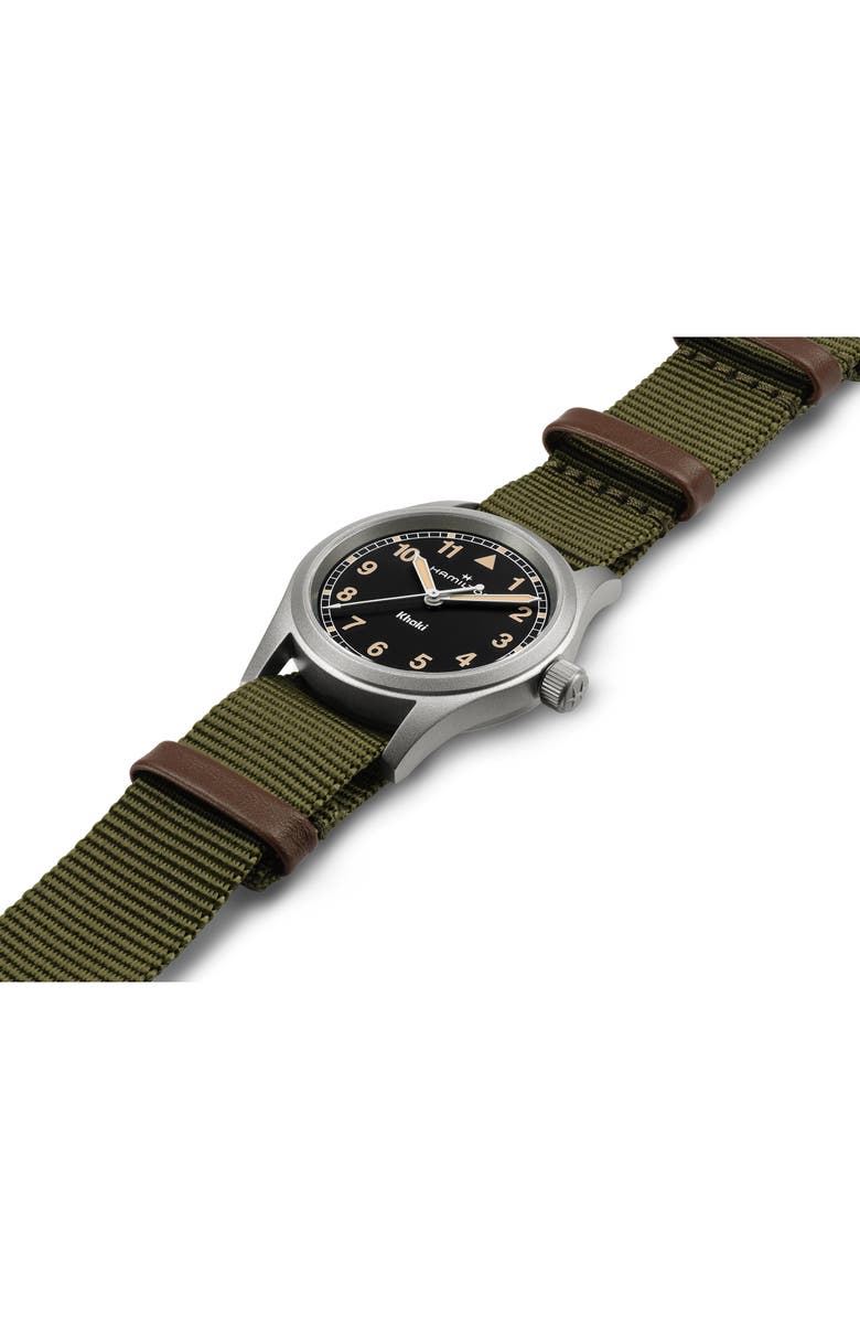Hamilton Khaki Field NATO Strap Watch, 33mm, Alternate, color, Black
