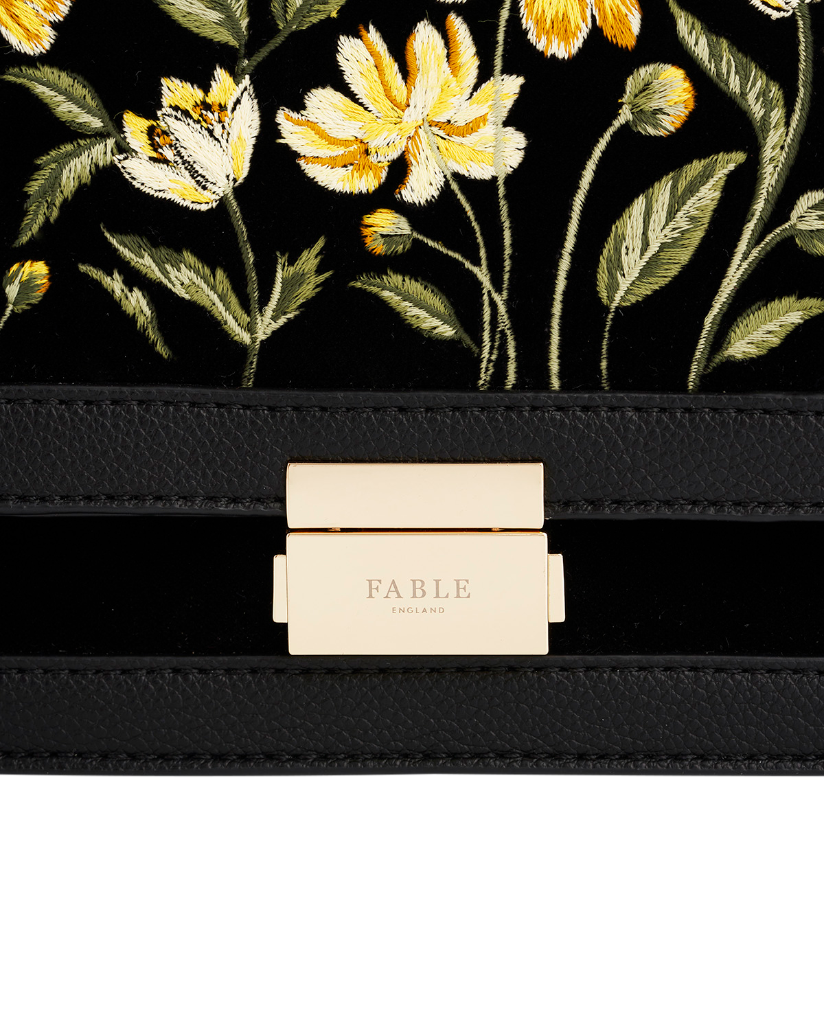 Fable England Botanical Velvet Embroidered Foldover Bag, Alternate, color, Black