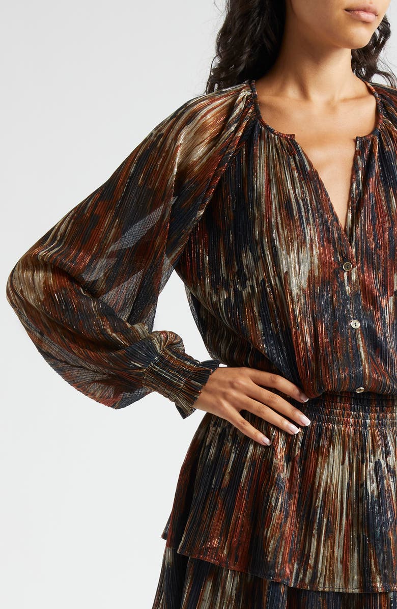 Ramy Brook Malcolm Metallic Abstract Print Long Sleeve Minidress, Alternate, color,