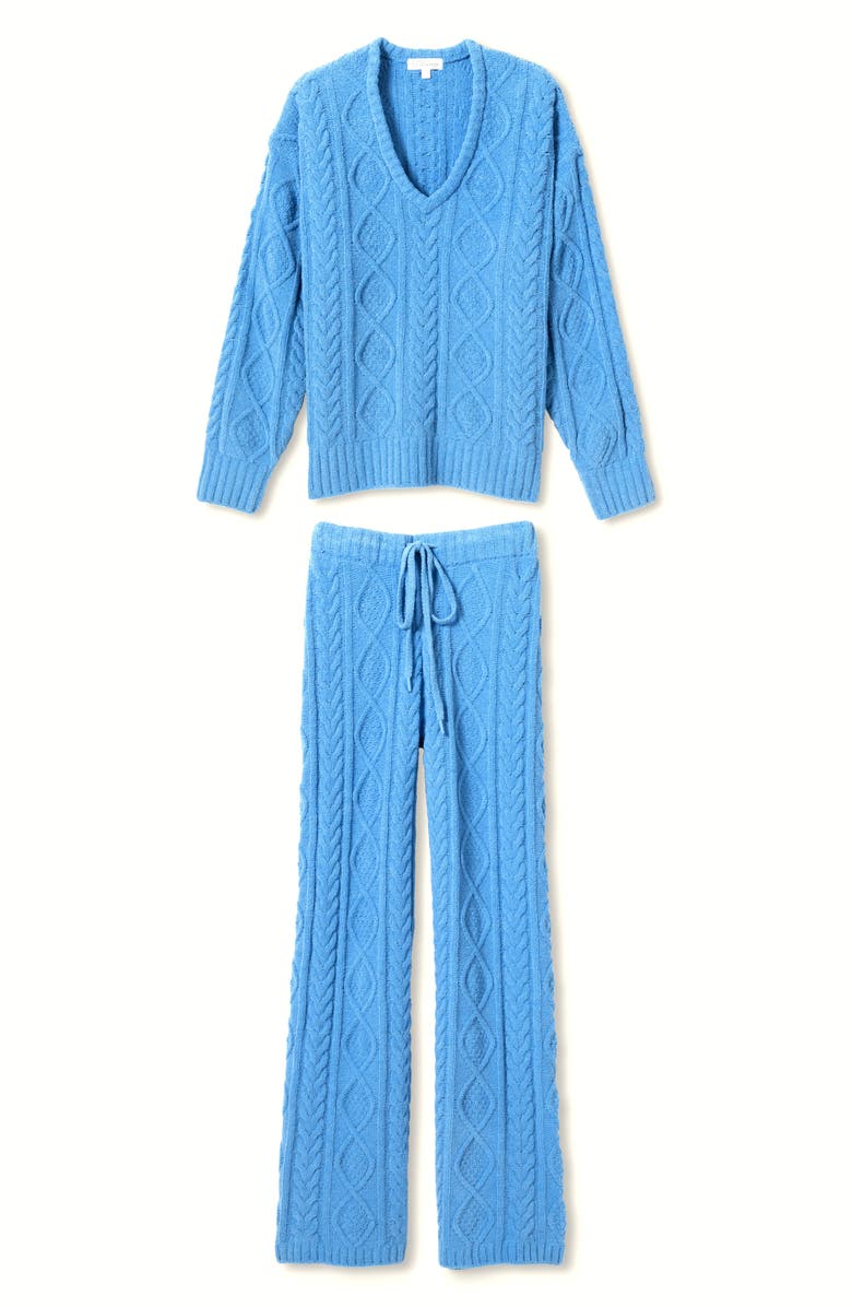 PJ Salvage Cozy Cable Knit Chenille Pajamas, Alternate, color, Sea