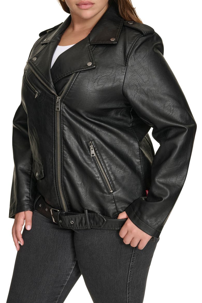 Water Resistant Faux Leather Longline Moto Jacket, Alternate, color, BLACK