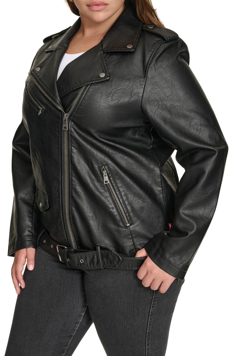 Levi's<sup>®</sup> Water Resistant Faux Leather Longline Moto Jacket, Alternate, color, Black