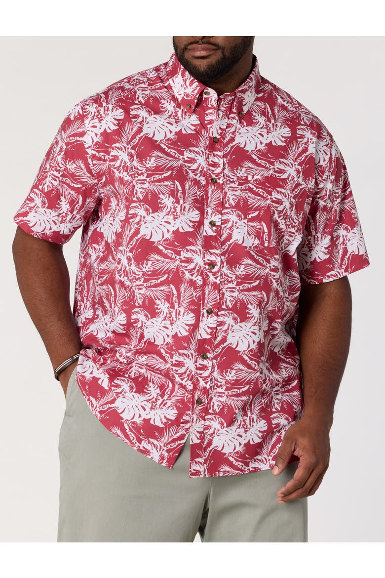 Big & Tall Easy-Care Big Leaf Print Sport Shirt, Main, color, EARTH RED