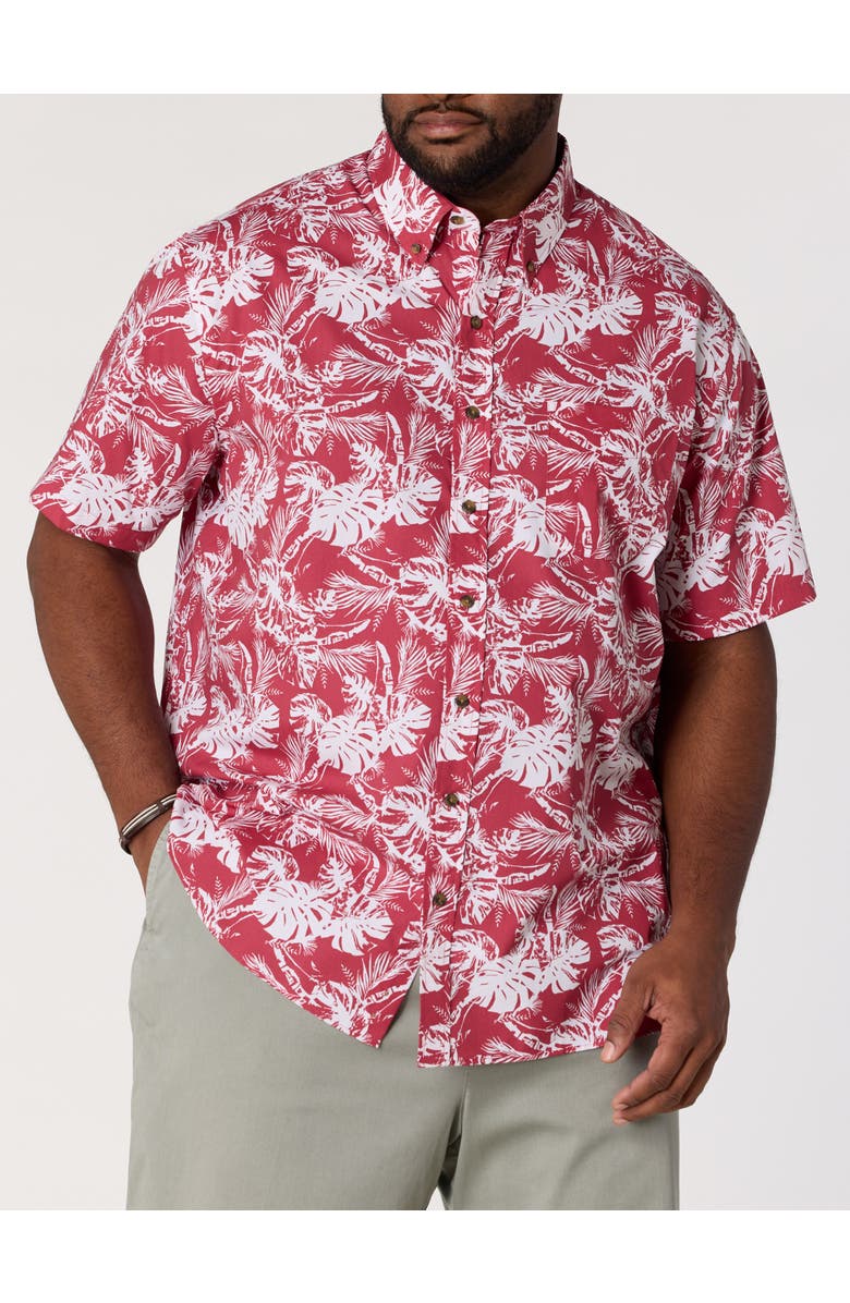 Harbor Bay by DXL Big & Tall Easy-Care Big Leaf Print Sport Shirt, Main, color, Earth Red
