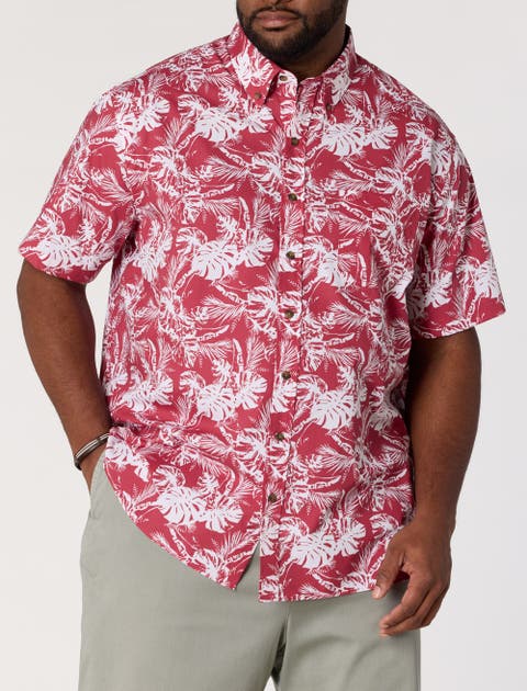 Big & Tall Easy-Care Big Leaf Print Sport Shirt