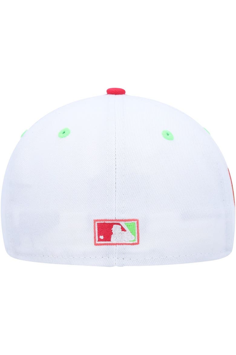 Men's New Era White/Coral Oakland Athletics 40th Anniversary Strawberry Lolli 59FIFTY Fitted Hat, Alternate, color, White