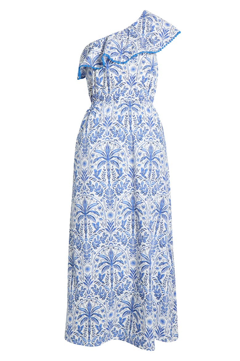 Romina Tropical Print One-Shoulder Cotton Dress, Alternate, color, BLUE-WHITE-MULTI