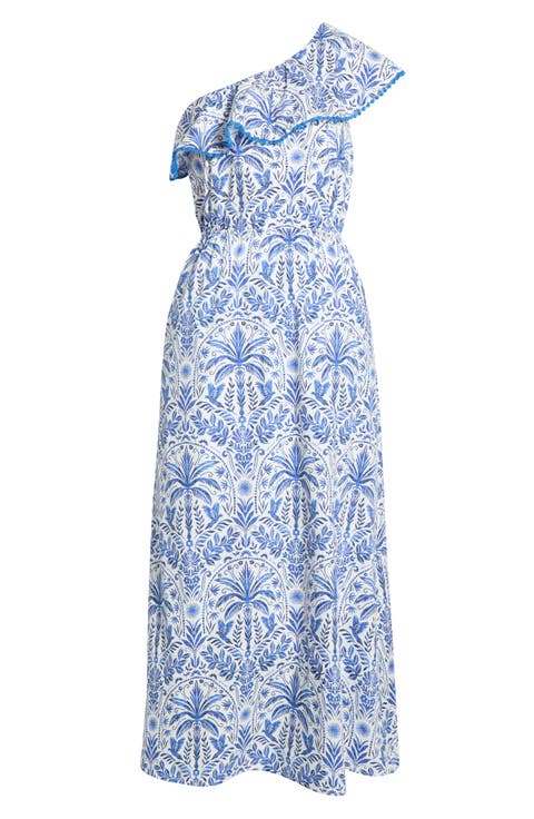 Romina Tropical Print One-Shoulder Cotton Dress