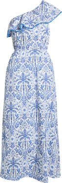 SUGARLIPS Romina Tropical Print One-Shoulder Cotton Dress