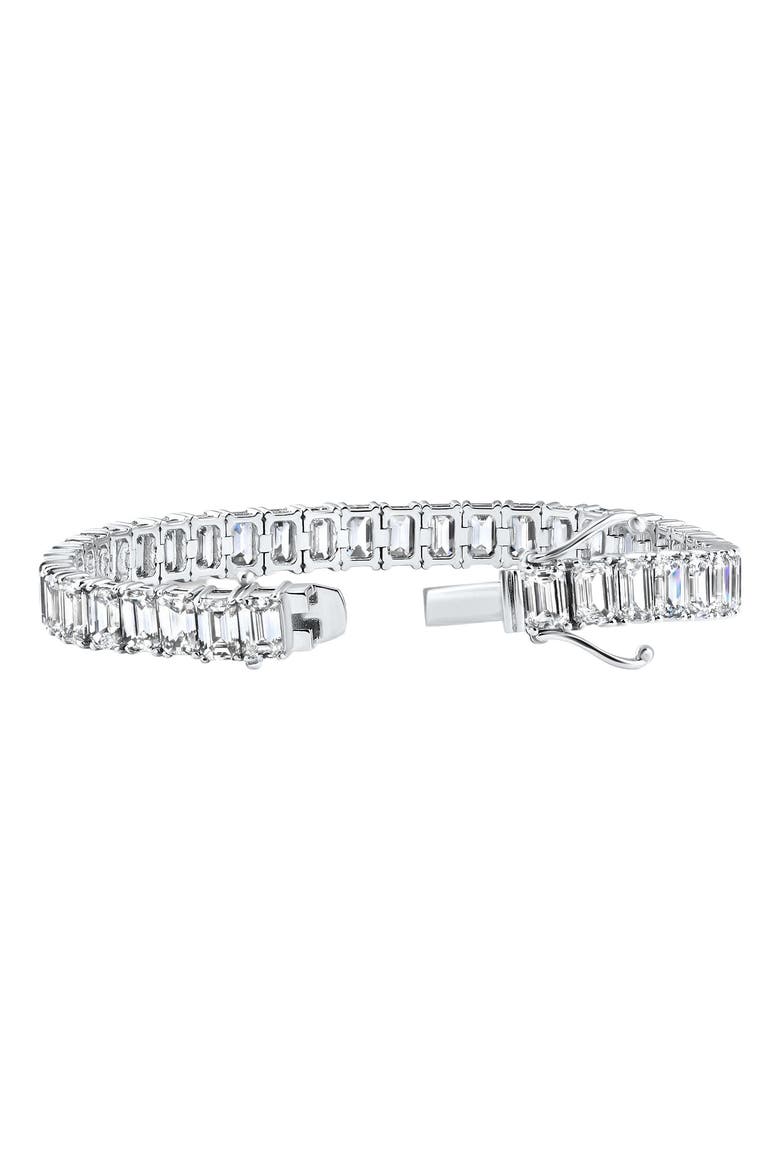 28Ct Emerald Diamond Tennis Bracelet 14k Gold 7" 17.5g Lab Grown, Alternate, color, 14k White Gold
