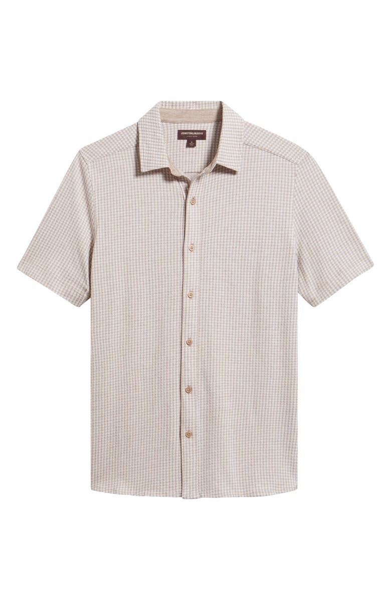 Johnston & Murphy Bennett Gingham Short Sleeve Button-Up Shirt, Main, color, Tan Gingham