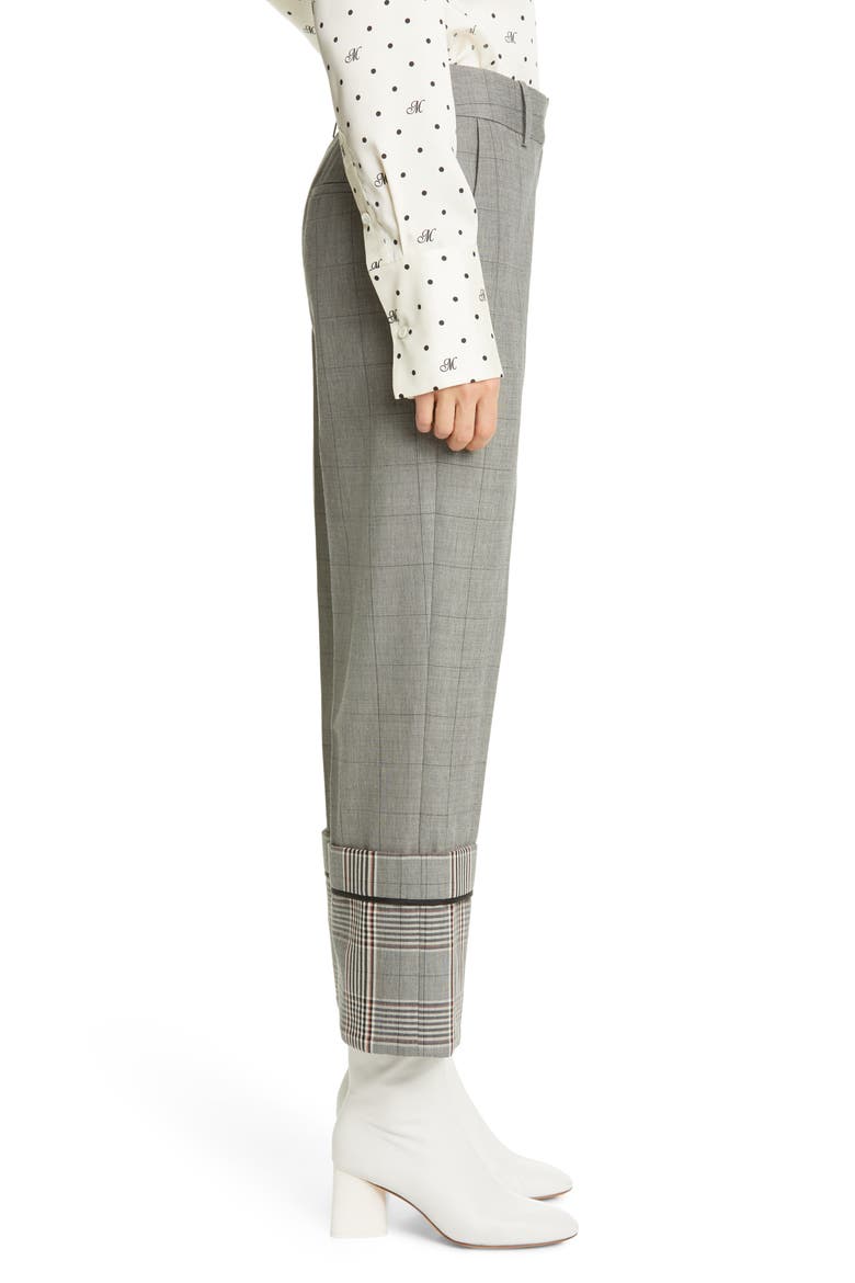 Cuff Hem Plaid Straight Leg Wool Blend Pants, Alternate, color, BLACK MUTLI