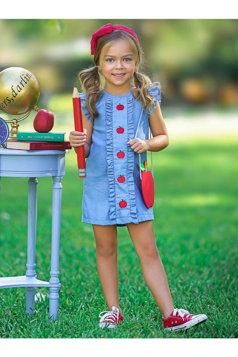 A is For Apple Denim Dress, Alternate, color, Blue