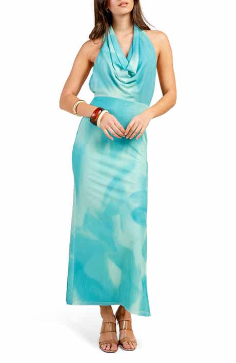 Cowl Neck Mesh Maxi Dress