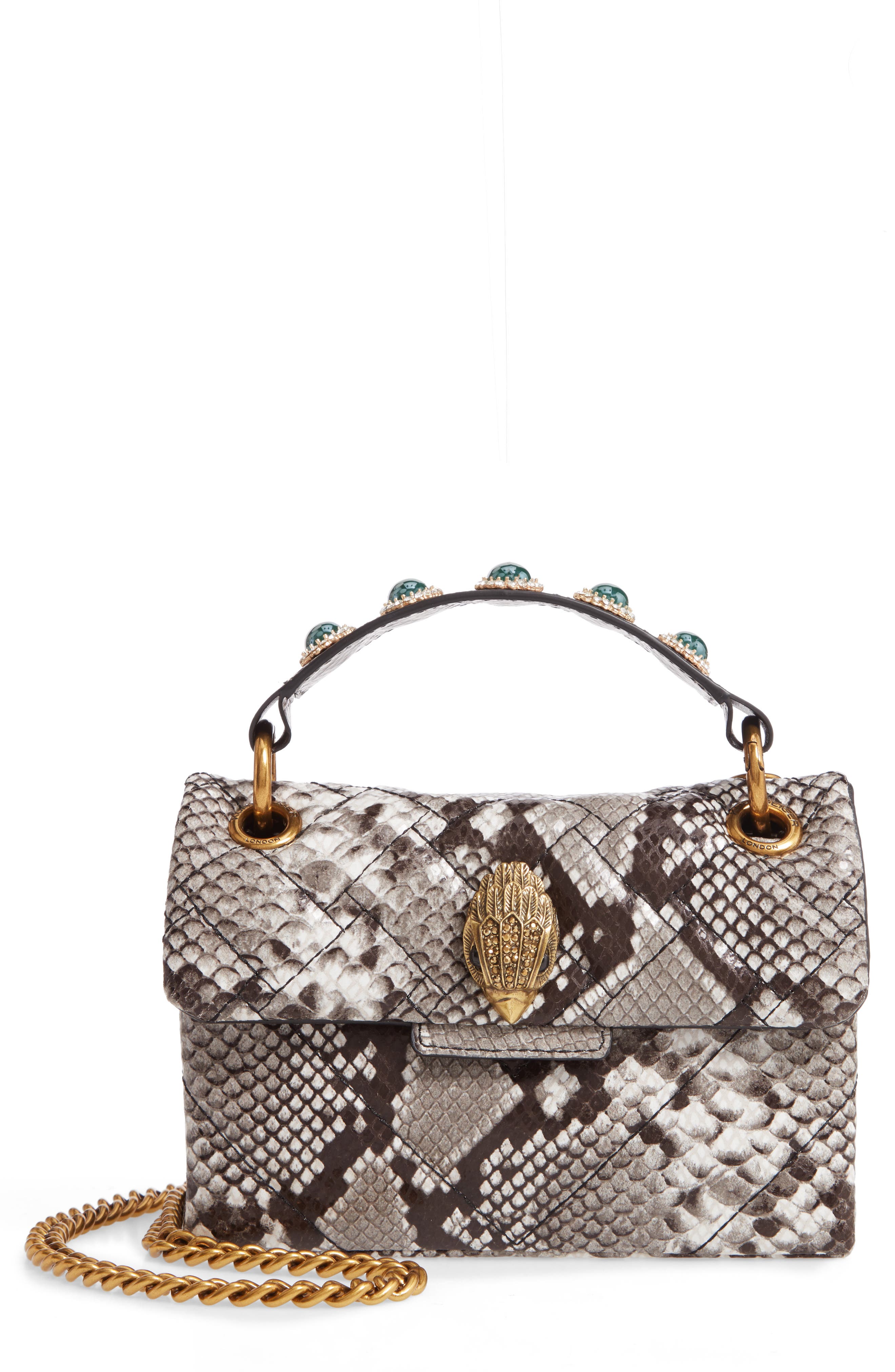 Kurt Geiger London Kensington X Snake Embossed Leather Shoulder Bag, Main, color, 