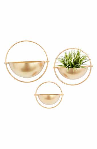 Goldtone Metal Indoor Outdoor Geometric Wall Planter - Set of 3