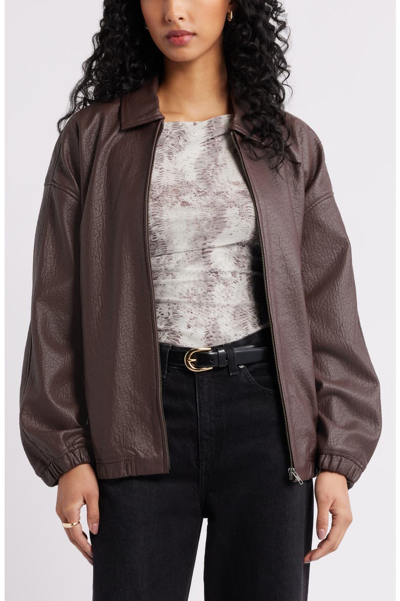 Oversize Faux Leather Jacket, Main, color, BROWN SEAL