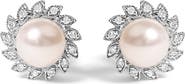 Haus of Brilliance 10K White Gold Pearl and Diamond Accent Halo Stud Earrings