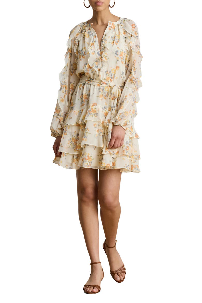floral mini dress long sleeve Sweetheart Tie Open Back Fit And Flare Regular Pattern type Black Surreal Flowers Long Sleeve