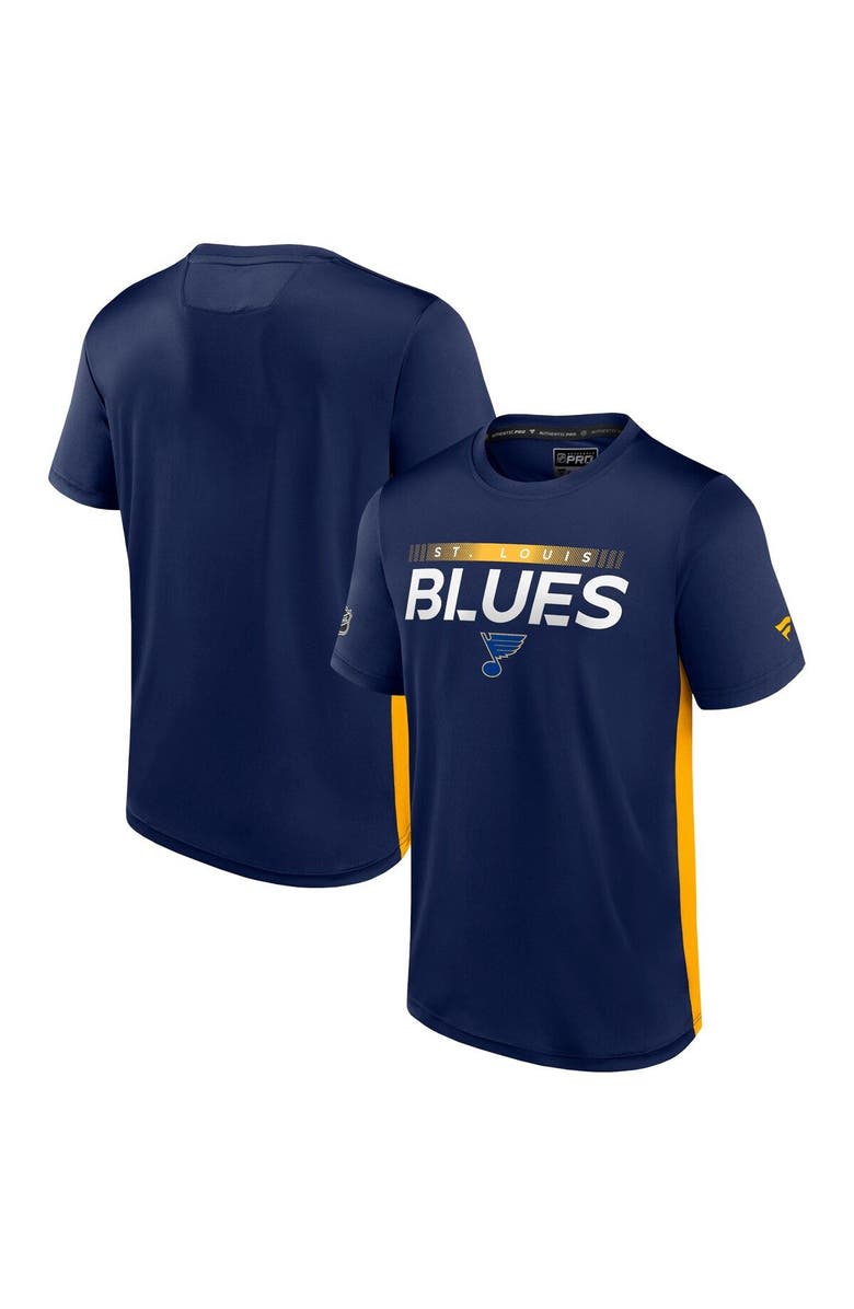 FANATICS Men's Fanatics Branded Navy/Gold St. Louis Blues Authentic Pro Rink Tech T-Shirt, Main, color, 