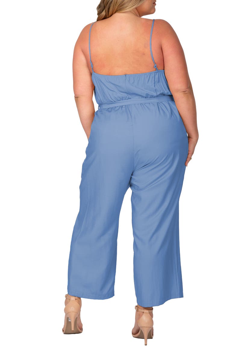 Tie Waist Sleeveless Wide Leg Jumpsuit, Alternate, color, BLEACH BLUE