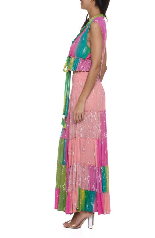 Ranee's Ranees Fringe Trim Metallic Crop Top & Maxi Skirt Set In Pink